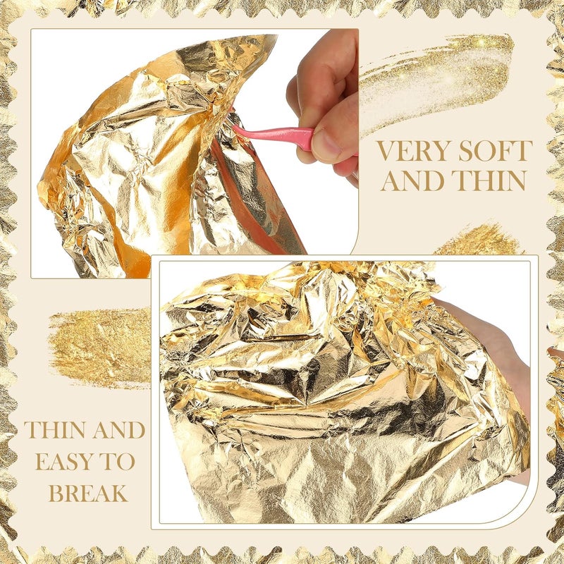Bememo 200 Pcs Gold Leaf Sheets Imitation Gold Foil Paper Sheets for Arts, Gilding Crafting, Painting, Picture Frames, Projects, Furniture Decoration, 5.5" x 5.5" - Image 4